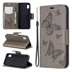 Embossing Double Butterfly Leather Wallet Case for Samsung Galaxy A10e - Gray