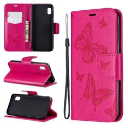 Embossing Double Butterfly Leather Wallet Case for Samsung Galaxy A10e - Red