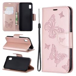 Embossing Double Butterfly Leather Wallet Case for Samsung Galaxy A10e - Rose Gold