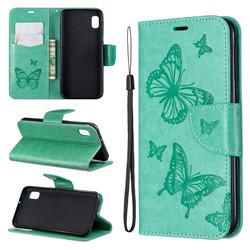 Embossing Double Butterfly Leather Wallet Case for Samsung Galaxy A10e - Green