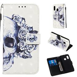 Skull Flower 3D Painted Leather Wallet Case for Samsung Galaxy A10e