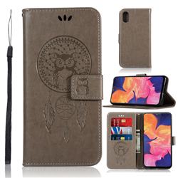 Intricate Embossing Owl Campanula Leather Wallet Case for Samsung Galaxy A10e - Grey