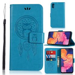Intricate Embossing Owl Campanula Leather Wallet Case for Samsung Galaxy A10e - Blue