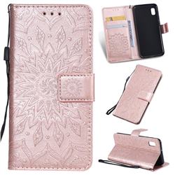 Embossing Sunflower Leather Wallet Case for Samsung Galaxy A10e - Rose Gold