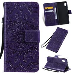 Embossing Sunflower Leather Wallet Case for Samsung Galaxy A10e - Purple
