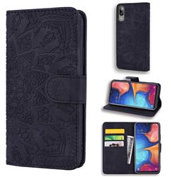 Retro Embossing Mandala Flower Leather Wallet Case for Samsung Galaxy A10e - Black