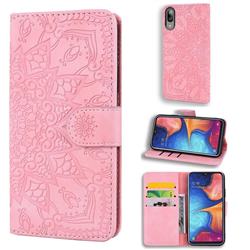 Retro Embossing Mandala Flower Leather Wallet Case for Samsung Galaxy A10e - Pink