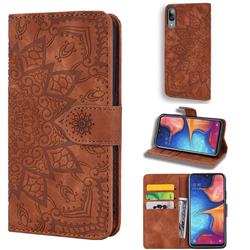 Retro Embossing Mandala Flower Leather Wallet Case for Samsung Galaxy A10e - Brown