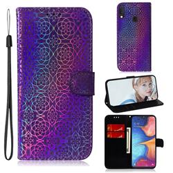 Laser Circle Shining Leather Wallet Phone Case for Samsung Galaxy A10e - Purple