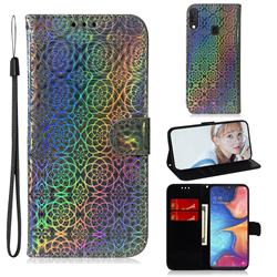 Laser Circle Shining Leather Wallet Phone Case for Samsung Galaxy A10e - Silver