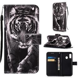 Black and White Tiger Matte Leather Wallet Phone Case for Samsung Galaxy A10e