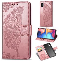 Embossing Mandala Flower Butterfly Leather Wallet Case for Samsung Galaxy A10e - Rose Gold