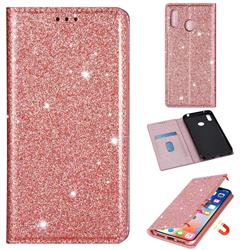 Ultra Slim Glitter Powder Magnetic Automatic Suction Leather Wallet Case for Samsung Galaxy A10e - Rose Gold
