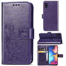 Embossing Imprint Four-Leaf Clover Leather Wallet Case for Samsung Galaxy A10e - Purple