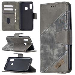 BinfenColor BF04 Color Block Stitching Crocodile Leather Case Cover for Samsung Galaxy A10e - Gray