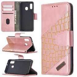 BinfenColor BF04 Color Block Stitching Crocodile Leather Case Cover for Samsung Galaxy A10e - Rose Gold