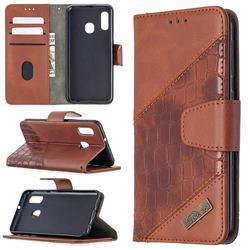 BinfenColor BF04 Color Block Stitching Crocodile Leather Case Cover for Samsung Galaxy A10e - Brown