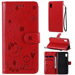 Embossing Bee and Cat Leather Wallet Case for Samsung Galaxy A10e - Red