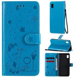 Embossing Bee and Cat Leather Wallet Case for Samsung Galaxy A10e - Blue