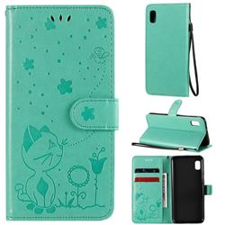Embossing Bee and Cat Leather Wallet Case for Samsung Galaxy A10e - Green