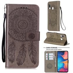 Embossing Dream Catcher Mandala Flower Leather Wallet Case for Samsung Galaxy A10e - Gray