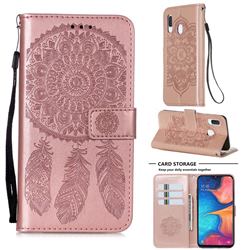 Embossing Dream Catcher Mandala Flower Leather Wallet Case for Samsung Galaxy A10e - Rose Gold
