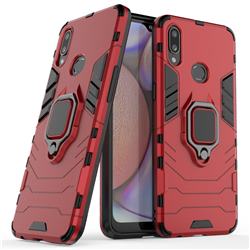Black Panther Armor Metal Ring Grip Shockproof Dual Layer Rugged Hard Cover for Samsung Galaxy A10s - Red