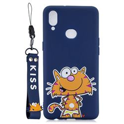 Blue Cute Cat Soft Kiss Candy Hand Strap Silicone Case for Samsung Galaxy A10s