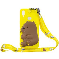 Yellow Bear Neck Lanyard Zipper Wallet Silicone Case for Samsung Galaxy A10s