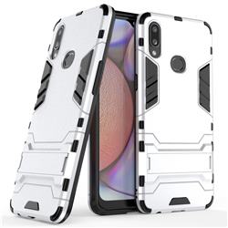 Armor Premium Tactical Grip Kickstand Shockproof Dual Layer Rugged Hard Cover for Samsung Galaxy A10s - Silver