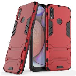Armor Premium Tactical Grip Kickstand Shockproof Dual Layer Rugged Hard Cover for Samsung Galaxy A10s - Wine Red