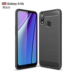 Luxury Carbon Fiber Brushed Wire Drawing Silicone TPU Back Cover for Samsung Galaxy A10s - Black