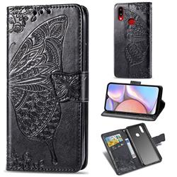 Embossing Mandala Flower Butterfly Leather Wallet Case for Samsung Galaxy A10s - Black