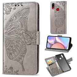 Embossing Mandala Flower Butterfly Leather Wallet Case for Samsung Galaxy A10s - Gray