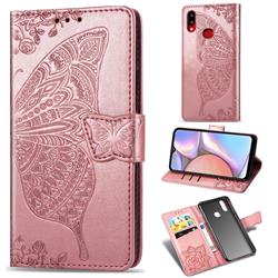 Embossing Mandala Flower Butterfly Leather Wallet Case for Samsung Galaxy A10s - Rose Gold