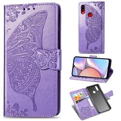 Embossing Mandala Flower Butterfly Leather Wallet Case for Samsung Galaxy A10s - Light Purple