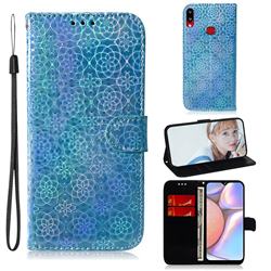 Laser Circle Shining Leather Wallet Phone Case for Samsung Galaxy A10s - Blue