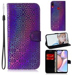 Laser Circle Shining Leather Wallet Phone Case for Samsung Galaxy A10s - Purple