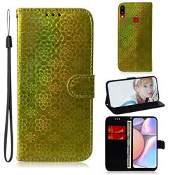 Laser Circle Shining Leather Wallet Phone Case for Samsung Galaxy A10s - Golden