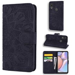 Retro Embossing Mandala Flower Leather Wallet Case for Samsung Galaxy A10s - Black