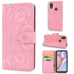 Retro Embossing Mandala Flower Leather Wallet Case for Samsung Galaxy A10s - Pink