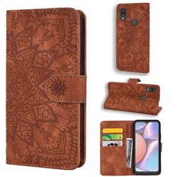 Retro Embossing Mandala Flower Leather Wallet Case for Samsung Galaxy A10s - Brown
