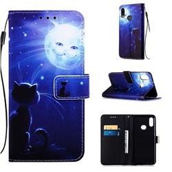 Cat and Moon Matte Leather Wallet Phone Case for Samsung Galaxy A10s