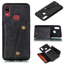 Retro Multifunction Card Slots Stand Leather Coated Phone Back Cover for Samsung Galaxy A10s - Black