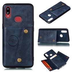 Retro Multifunction Card Slots Stand Leather Coated Phone Back Cover for Samsung Galaxy A10s - Blue