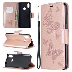 Embossing Double Butterfly Leather Wallet Case for Samsung Galaxy A10s - Rose Gold