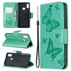 Embossing Double Butterfly Leather Wallet Case for Samsung Galaxy A10s - Green