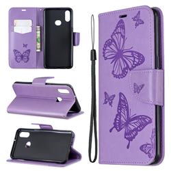 Embossing Double Butterfly Leather Wallet Case for Samsung Galaxy A10s - Purple
