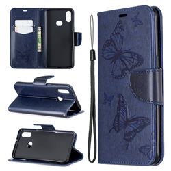 Embossing Double Butterfly Leather Wallet Case for Samsung Galaxy A10s - Dark Blue
