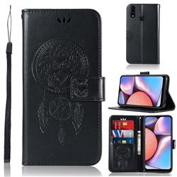 Intricate Embossing Owl Campanula Leather Wallet Case for Samsung Galaxy A10s - Black